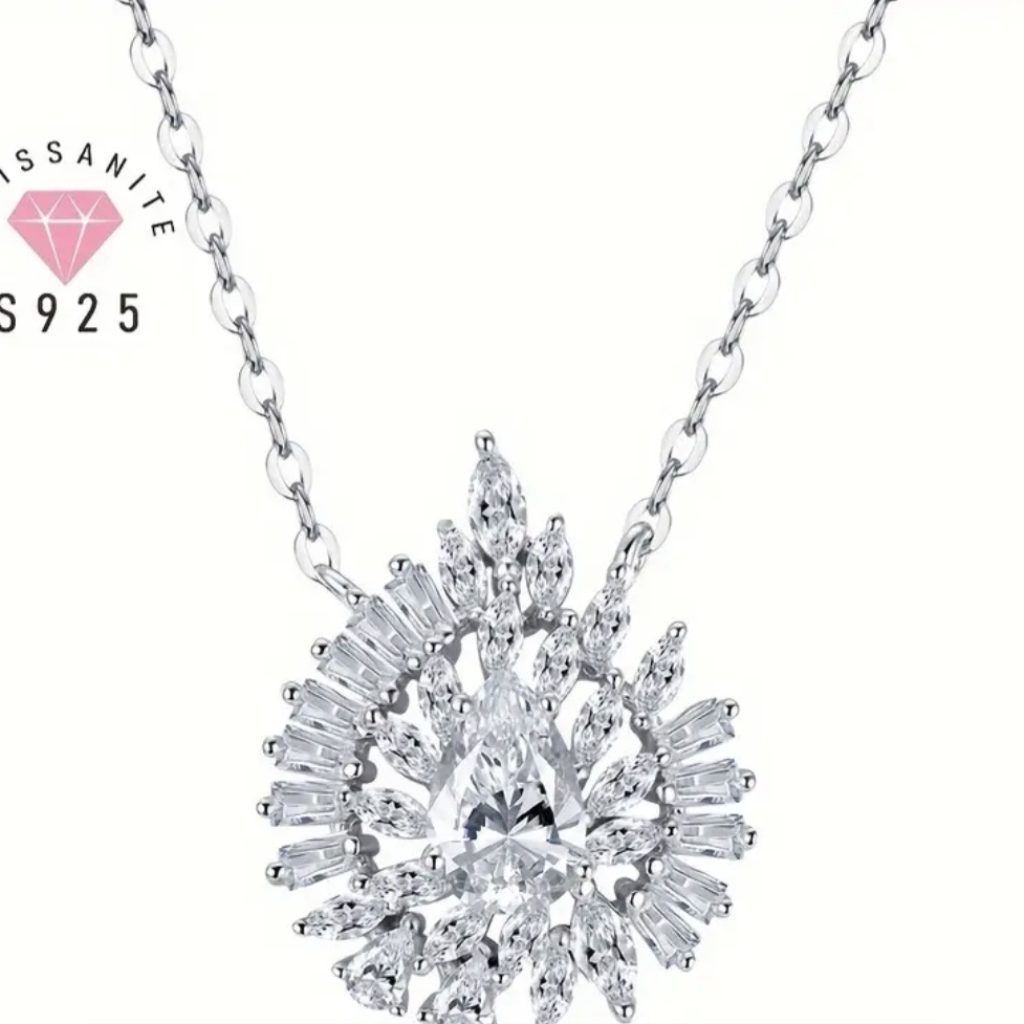 New Stunning!! 1ct S925 Silver High Quality Moissanite Wreath Necklace